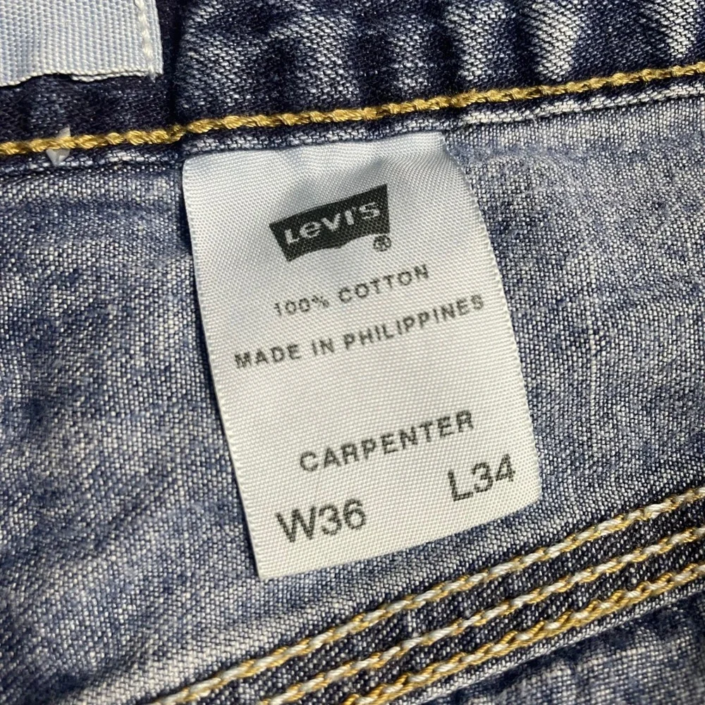 Levis Mens Carpenter Jeans Medium Wash Blue Cotton Workwear Baggy Y2K 36x32
